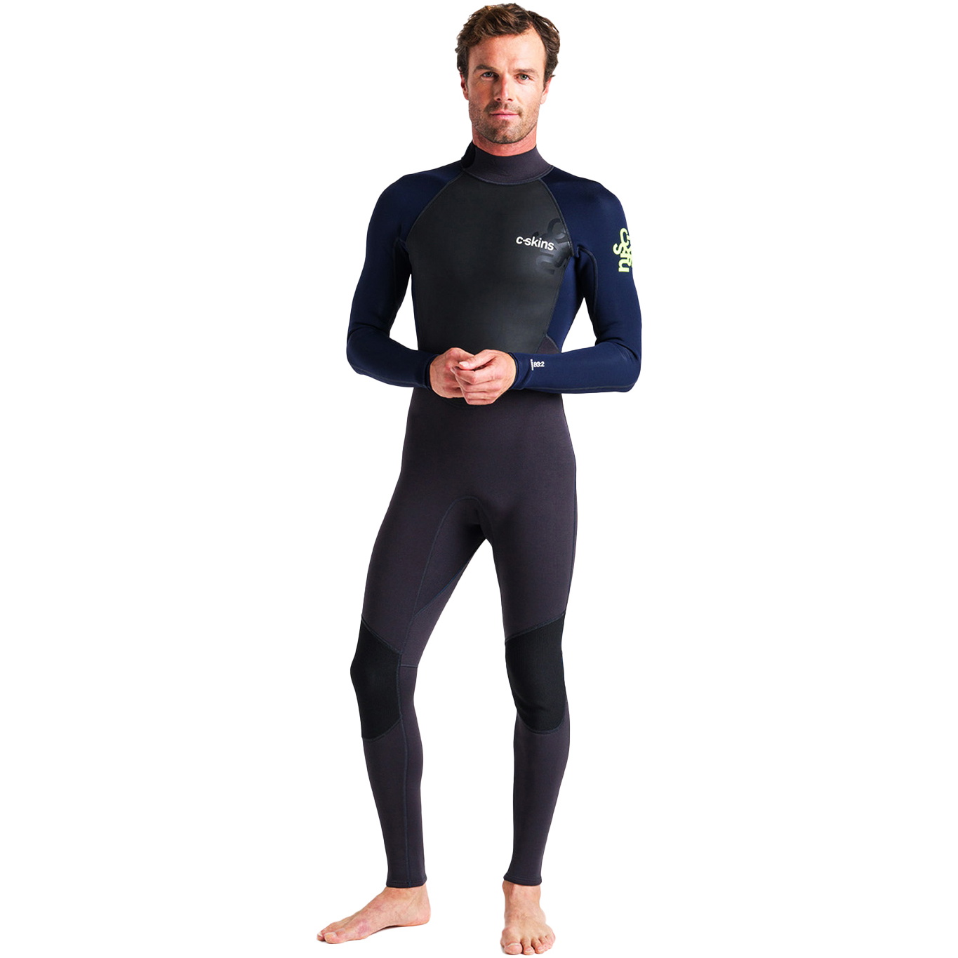 2026 C-Skins Mens Element 3/2mm Back Zip Wetsuit C-EL32STM - Anthracite / Slate / Lime